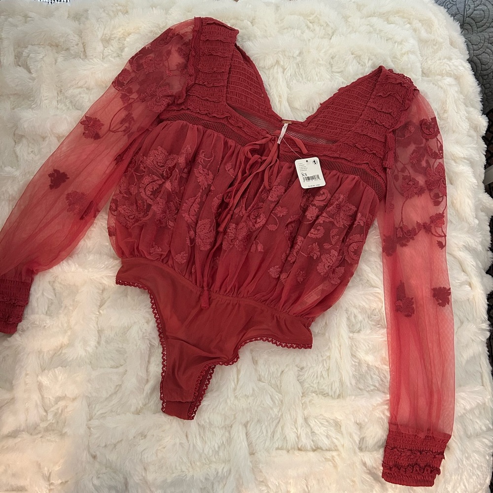 New W/T Free People Burgundy Bodysuit